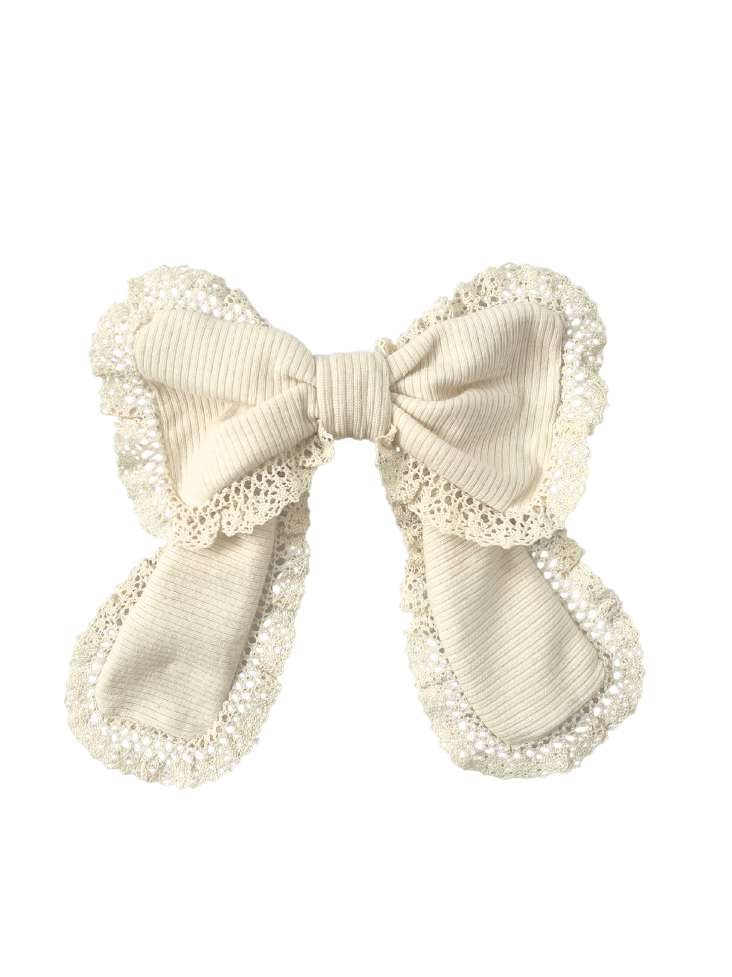 Kokardka kremowa z koronką