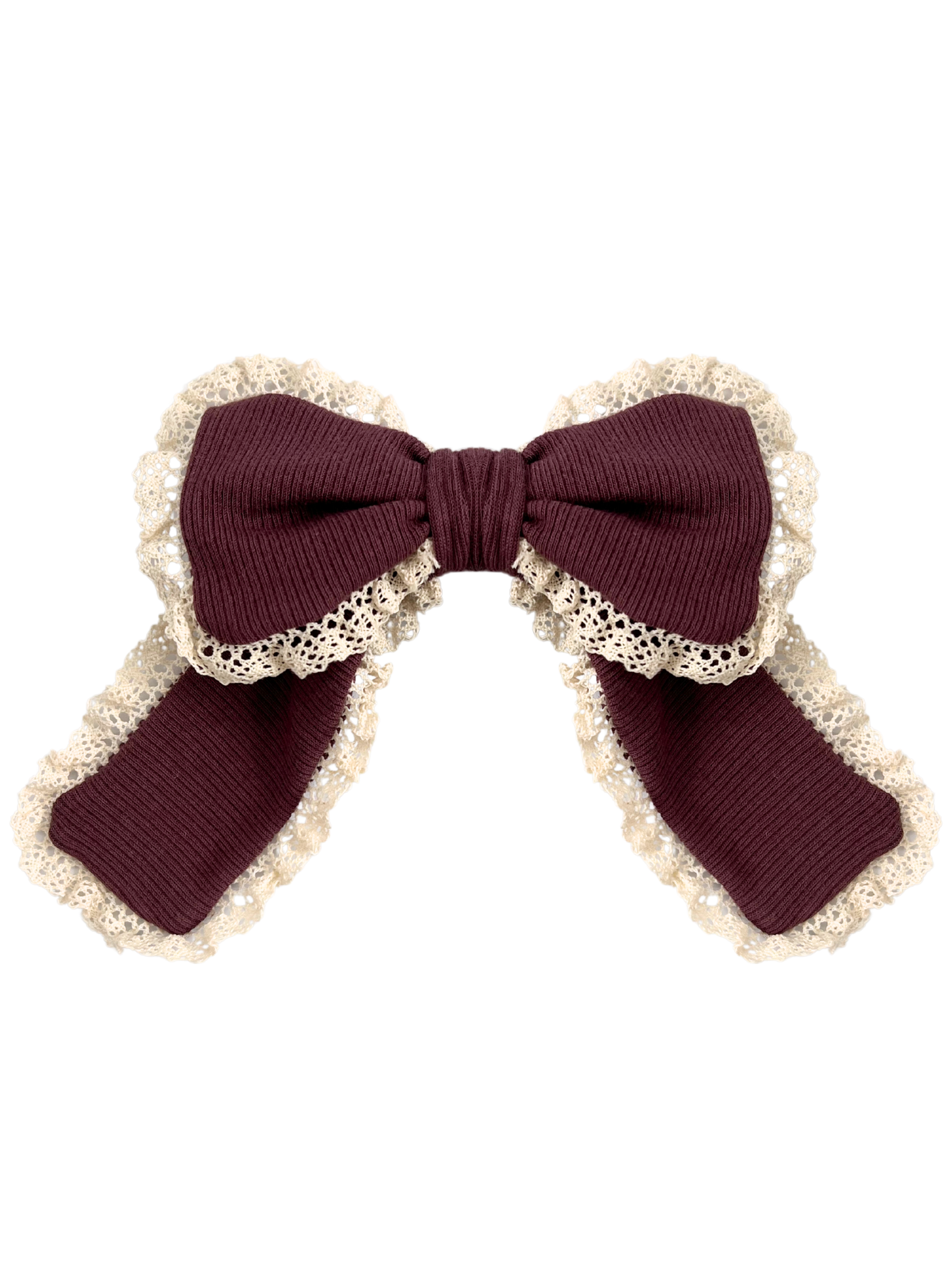 Duża kokardka z koronką - bordowa