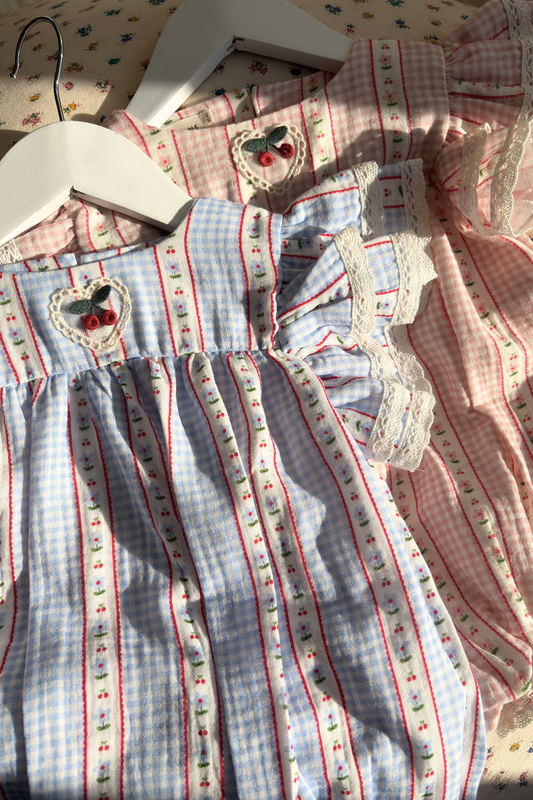 SPRING Rampers z koronką vichy chèri blue