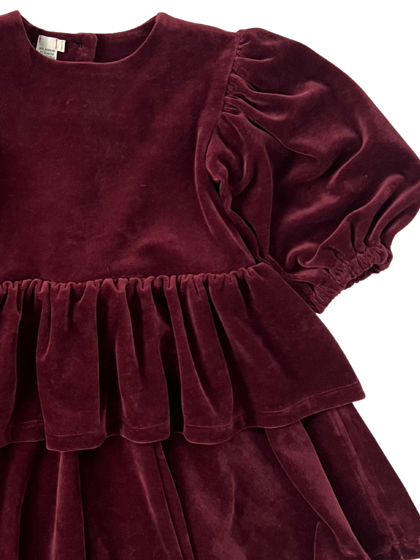 Welurowa sukienka z falbankami i kokardą- bordowa