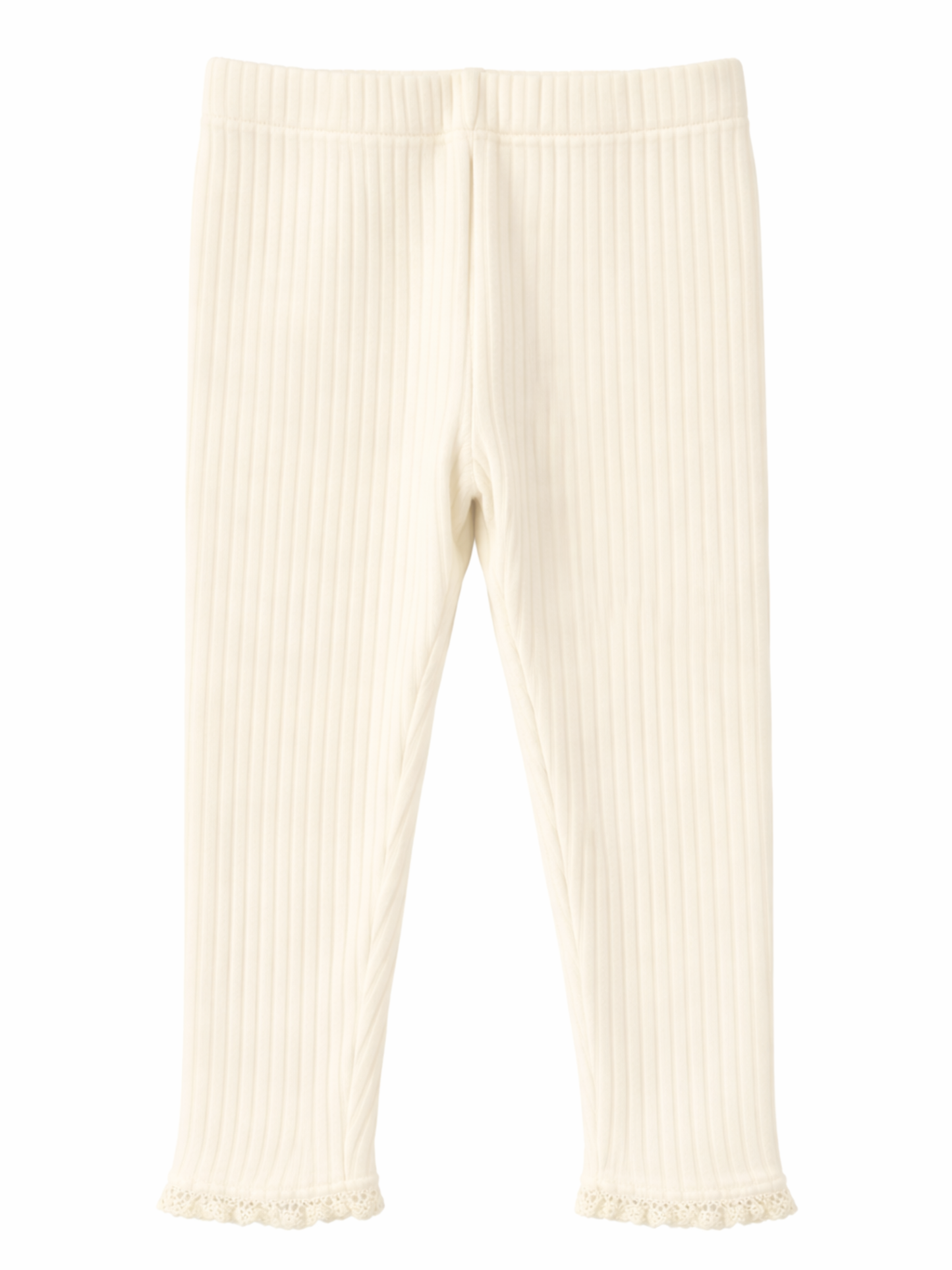 Prążkowane legginsy z koronką -kremowe
