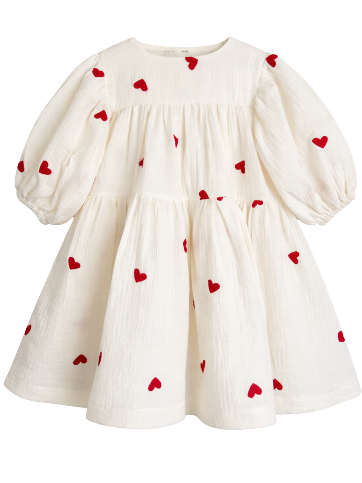 LOVE Sukienka muślinowa w serca kremowa