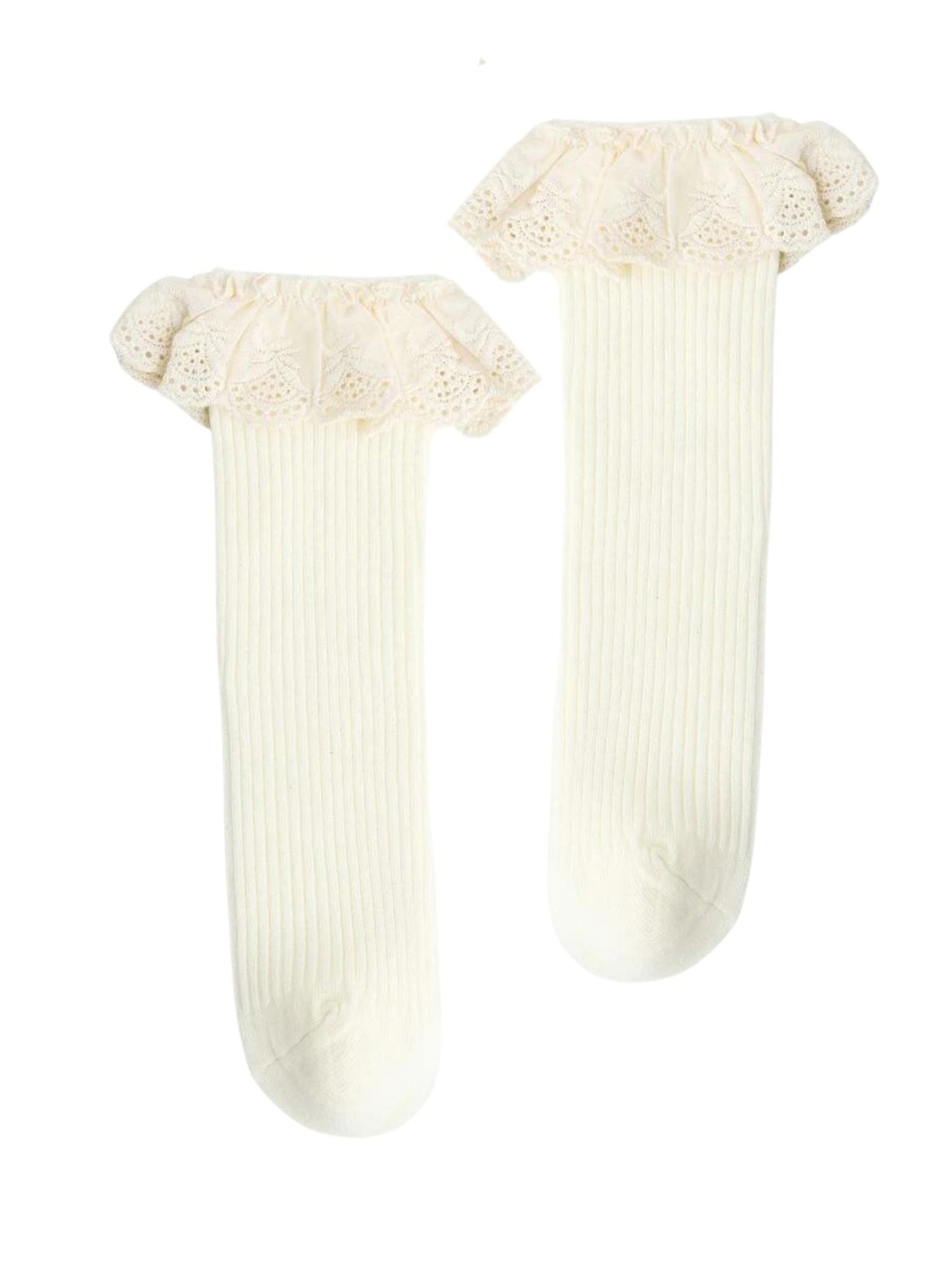Kremowe podkolanówki z koronką