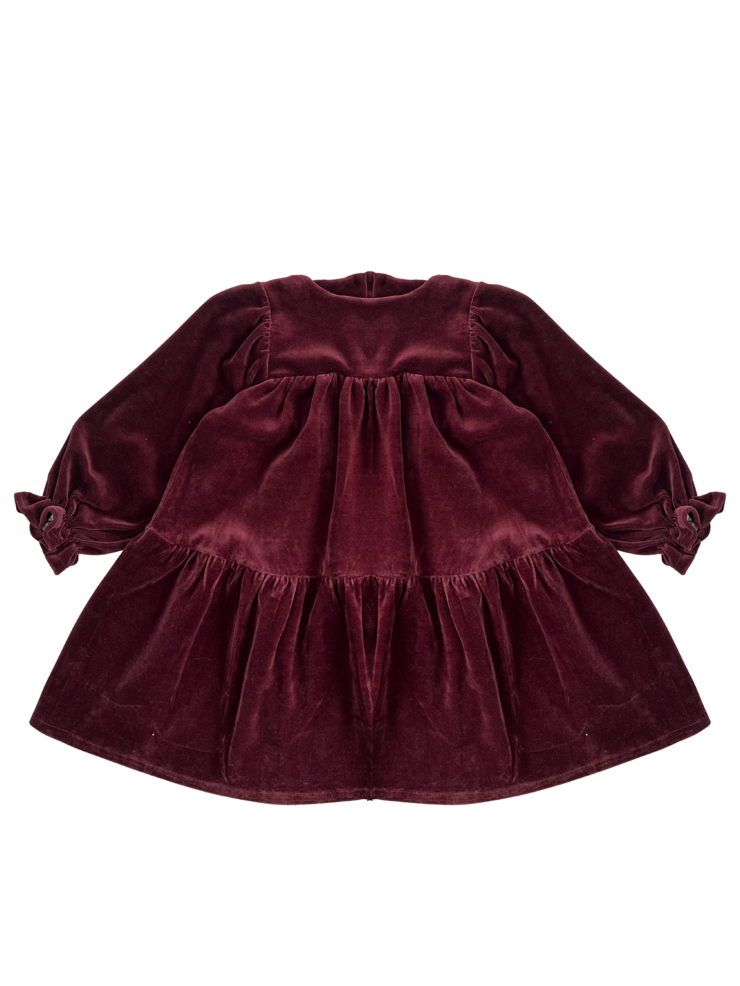 Welurowa sukienka z koronkowym kołnierzem - bordowa