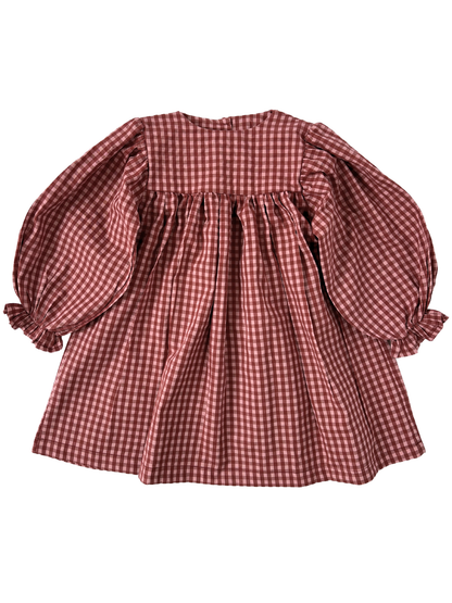 Bawełniana sukienka w kratę z koronkowym kołnierzem