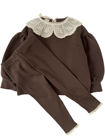 Bluza dresowa z kołnierzykiem - brązowa