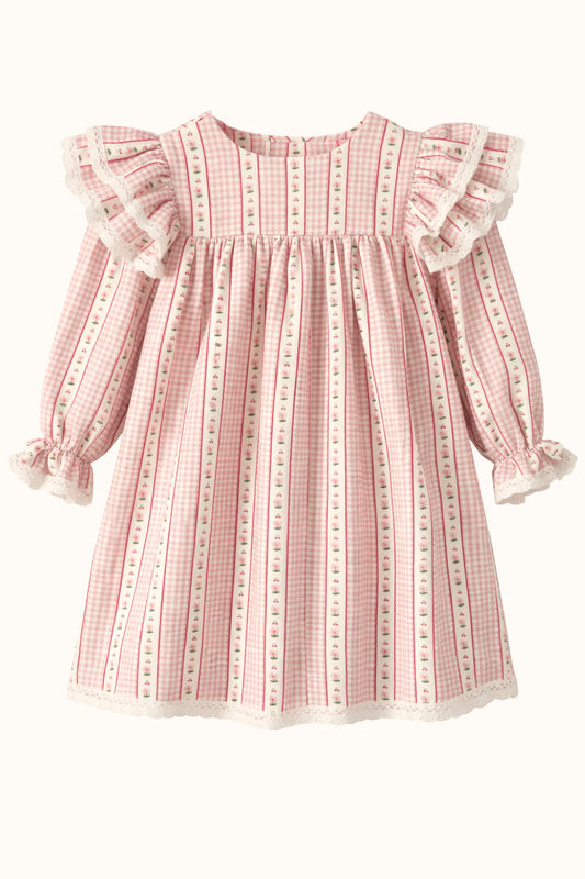 SPRING Sukienka vichy chèri pink -długi rękaw