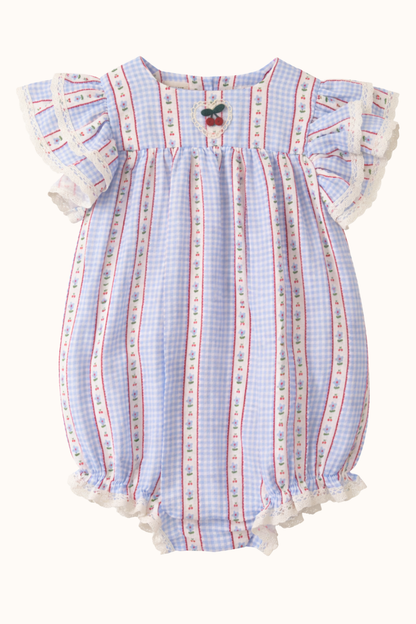 SPRING Rampers z koronką vichy chèri blue