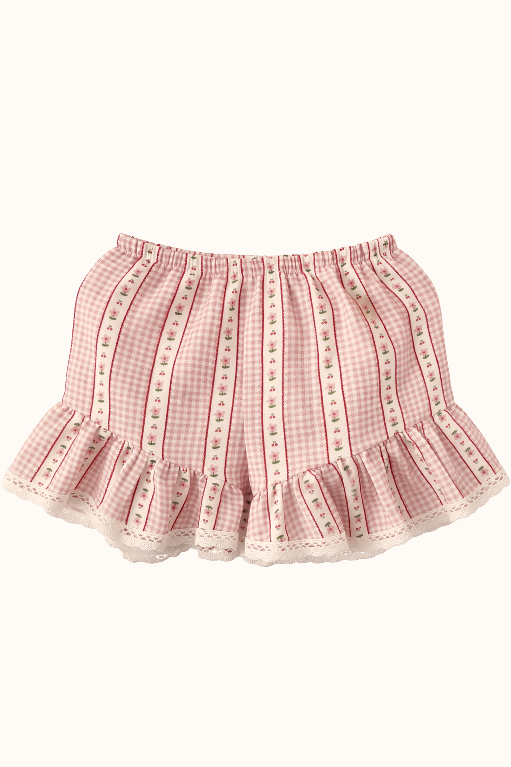 Szorty vichy chèri pink z koronką