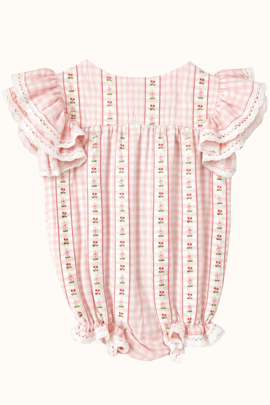 SPRING Rampers z koronką vichy