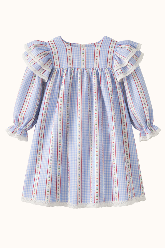 SPRING Sukienka vichy chèri blue - długi rękaw