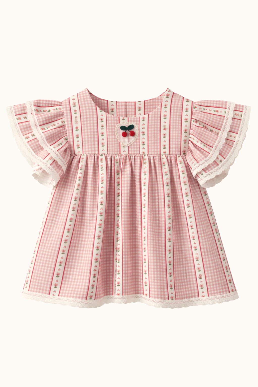 Bluzka vichy chèri pink z koronką