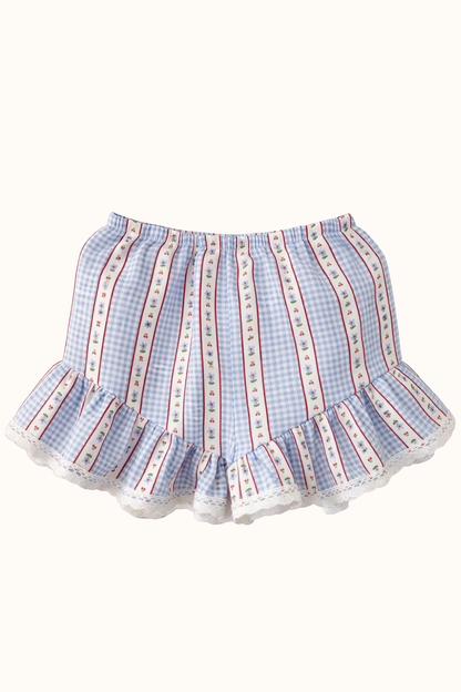 Szorty vichy chèri blue z koronką