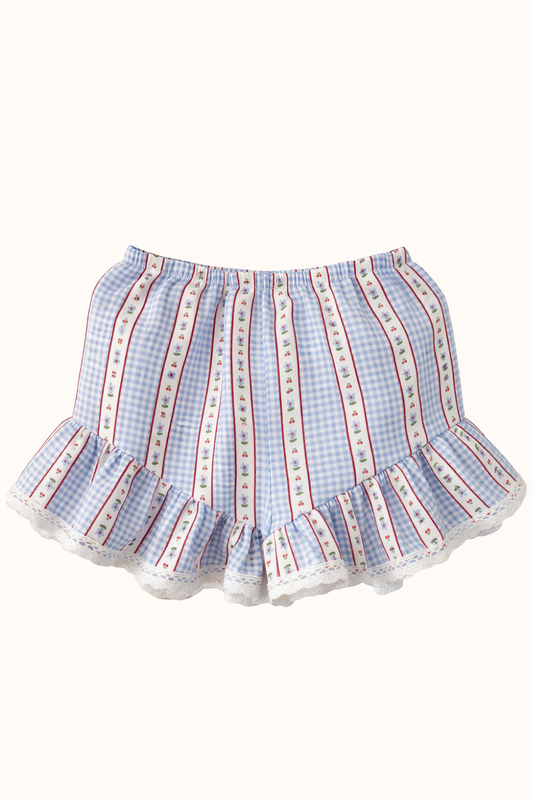 Szorty vichy chèri blue z koronką