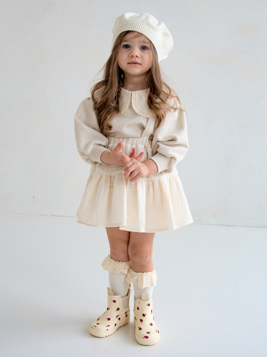 Kremowy komplet z kołnierzykiem